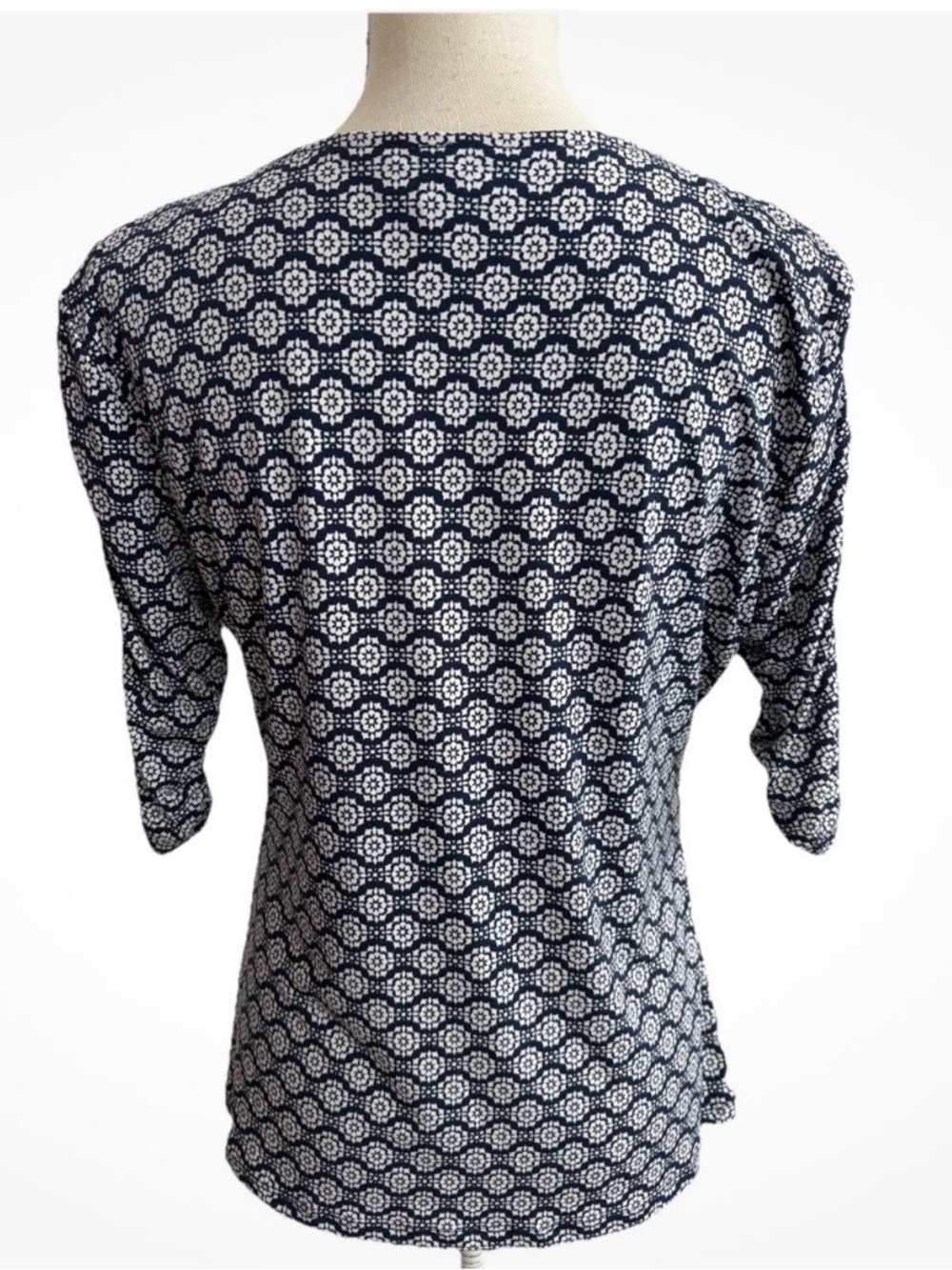 Style & Co Navy & White Printed V-Neck Wrap Front Top Size PL - Picture 3 of 4